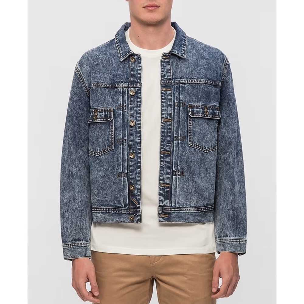 Saturdays NYC Mens Ray Denim Jean Jacket Size S Blue Button Up Cropped Type II